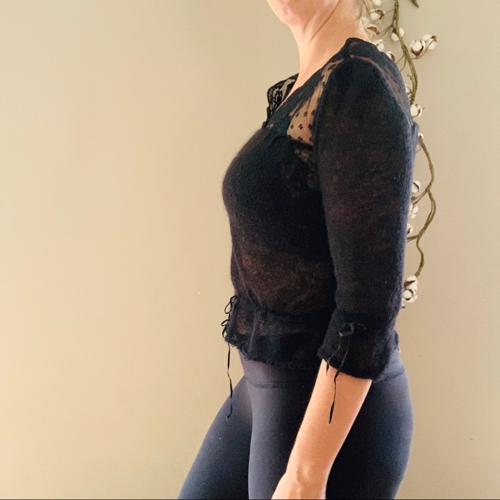 Free People Black Sweater with Lace Yoke - Picture 3 of 6
